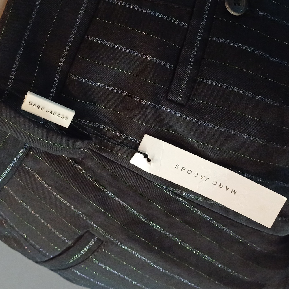 🔥🔥🔥Marc Jacobs black metallic pinstripe crop flat front chinos 8 NWT - Picture 16 of 16